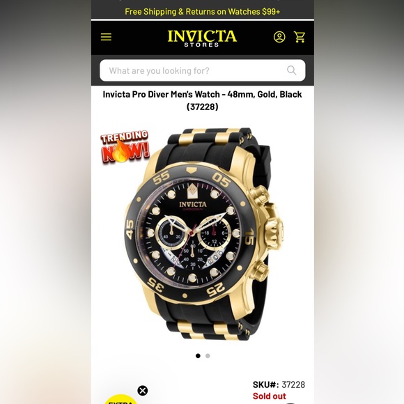 Gently PreLoved Invicta Gold and Black Chronograph Watch